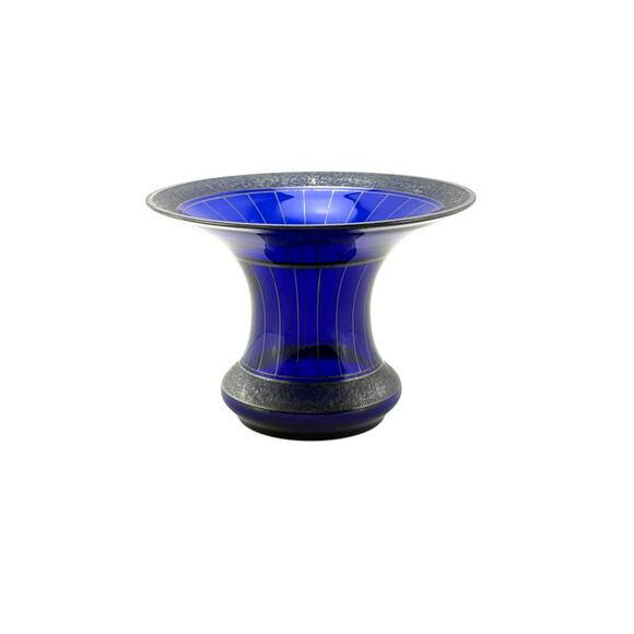 Antique Cobalt Blue Glass Spittoon Cuspidor Vase Silver Textured Trim Flared Rim - Picture 1 of 9
